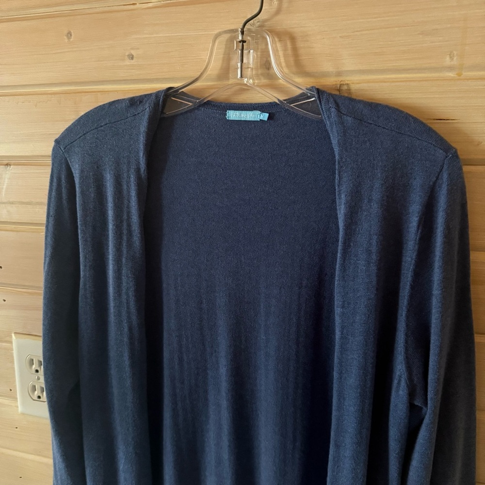 J. McLaughlin Navy Blue Open Front Long Cardigan Duster Sweater Size M